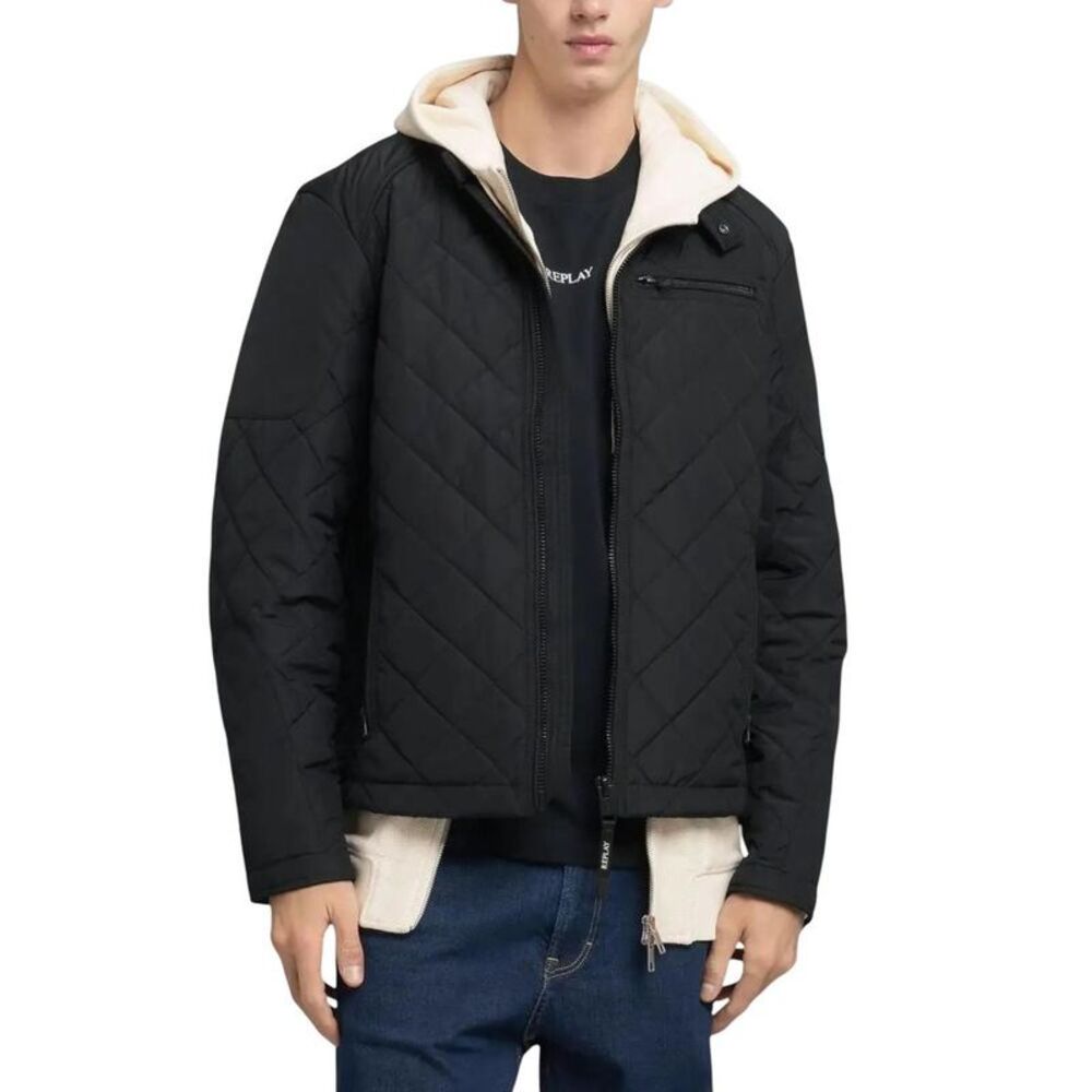 Replay Hooded Quilted Jacket Men black Jackets